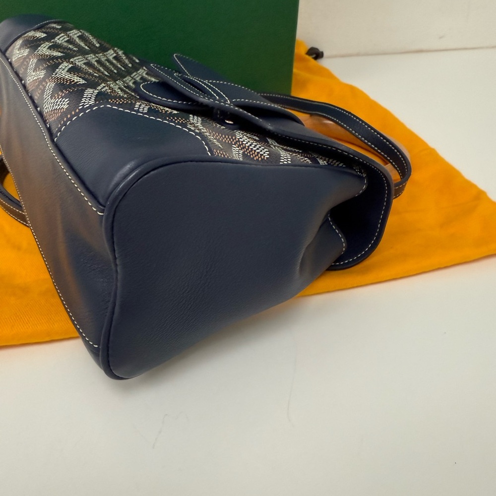 NEW Goyard Saigon Souple Mini Bag Navy Blue Goyardine Palladium Top Handle Bag - Picture 7 of 13